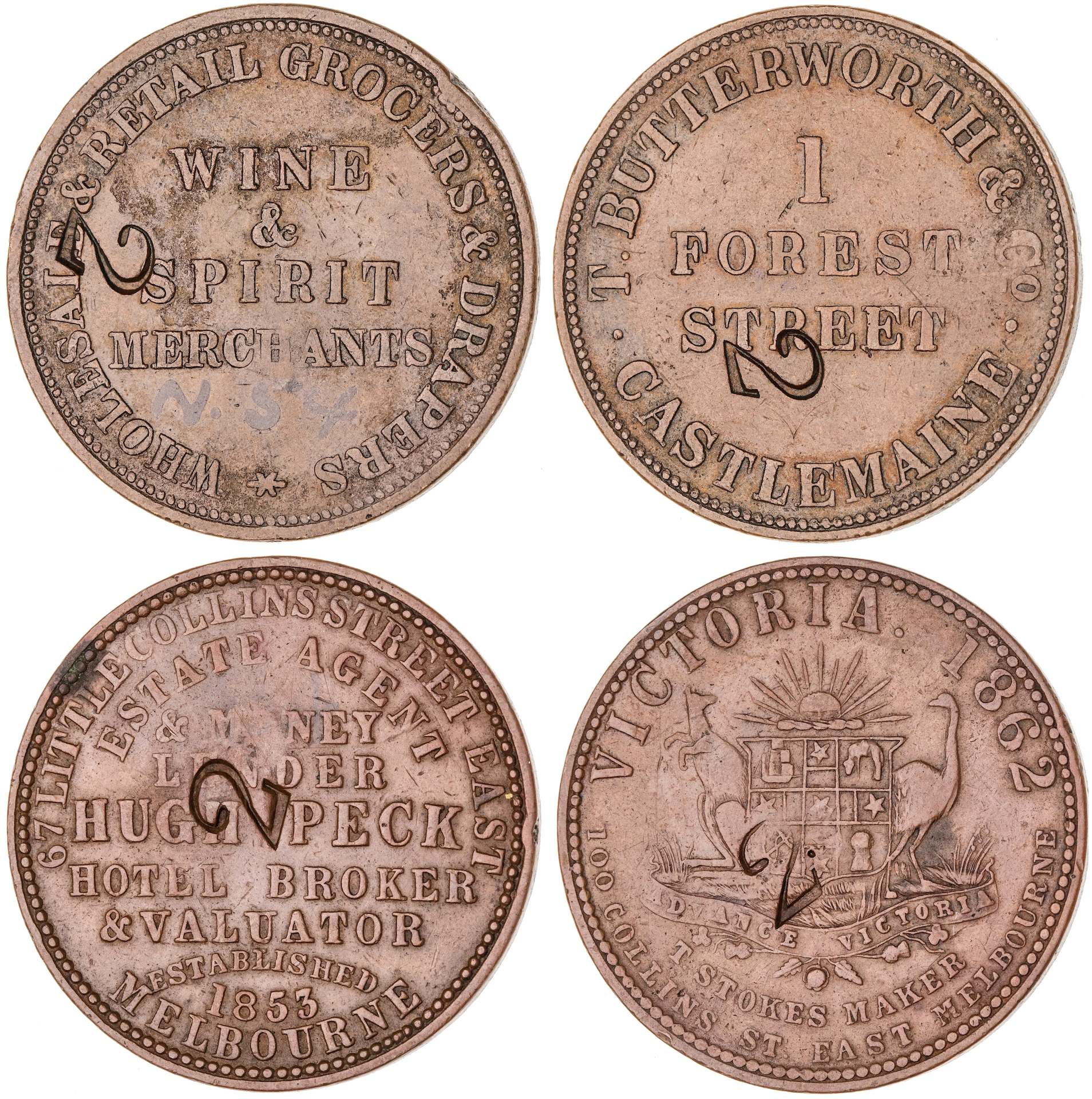 Countermarked Penny, 1853 - 1862, VF
