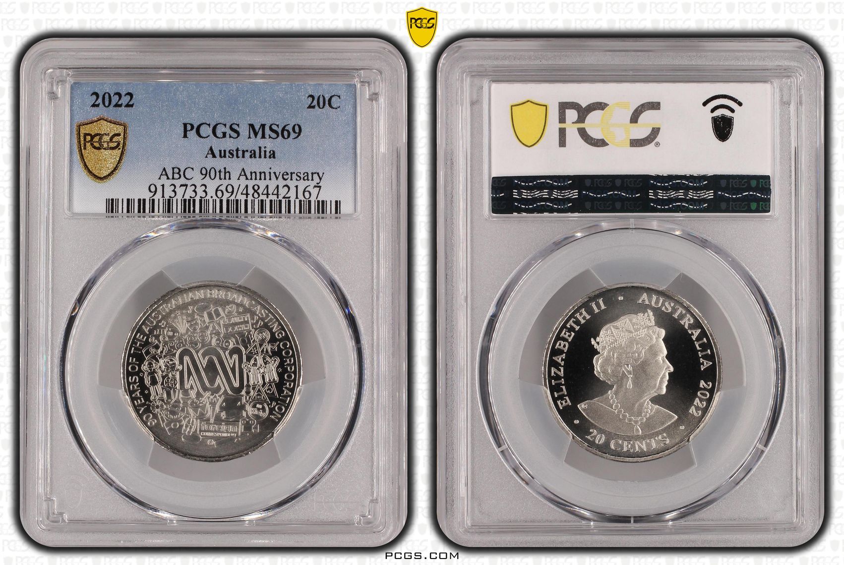 ABC 90th Anniversary, Twenty Cent, 2022, PCGS MS69