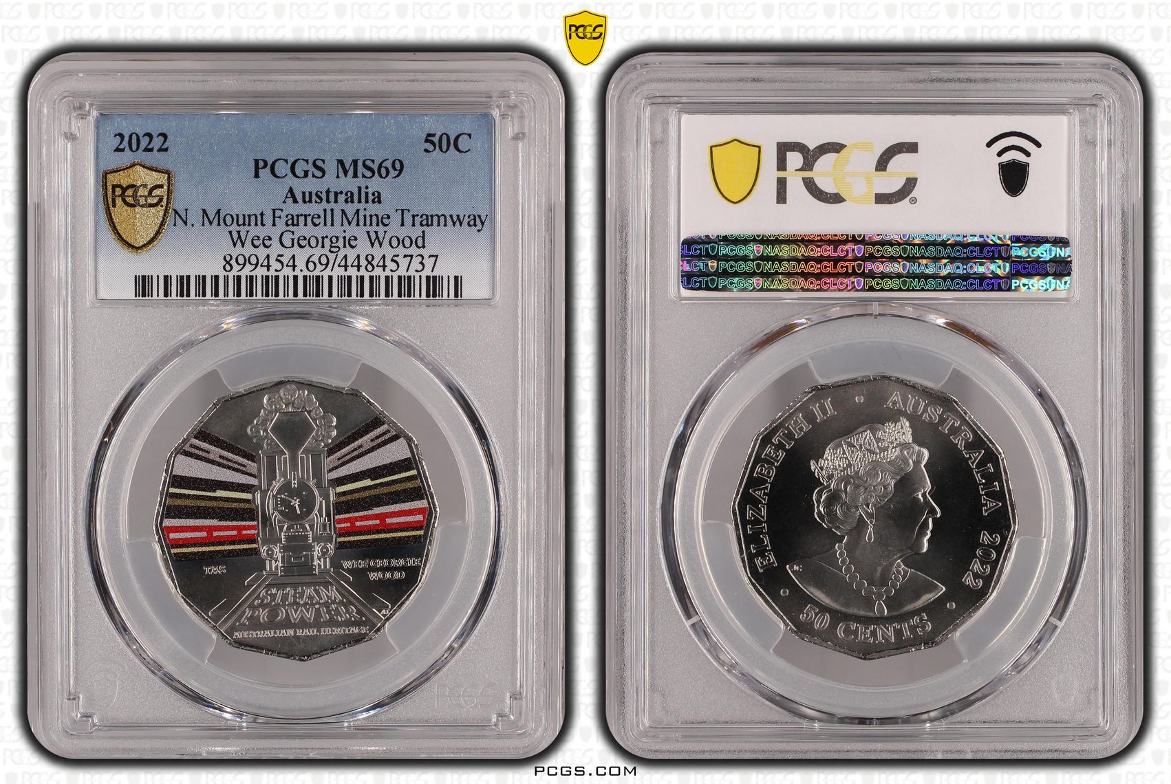 2022 Australia Fifty Cent, 50c Tasmania Wee Georgie Wood - Australia Rail Heritage PCGS - MS69 -737