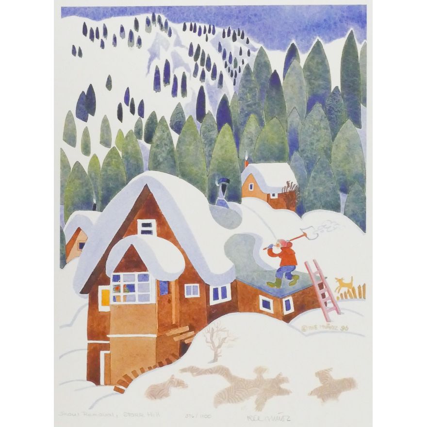 Rie Munoz "Snow Removal, Starr Hill" 1996 Signed Print 16.25" x 13.25" Sheet.