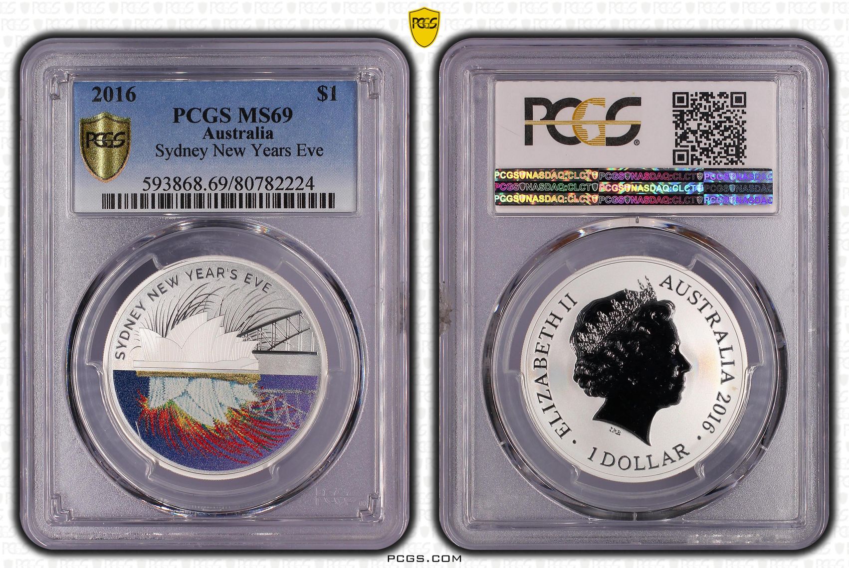 2016 Australia One Dollar, $1 Silver Sydney New Years Eve PCGS - MS69 -224