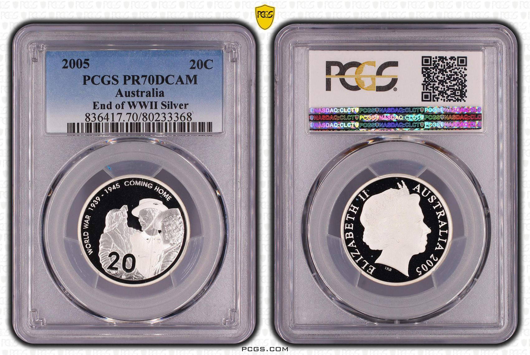 227 · 2005 Australia Twenty Cent, 20c Silver Proof End of WWII Silver PCGS - PR70DCAM POP 13/0 -368