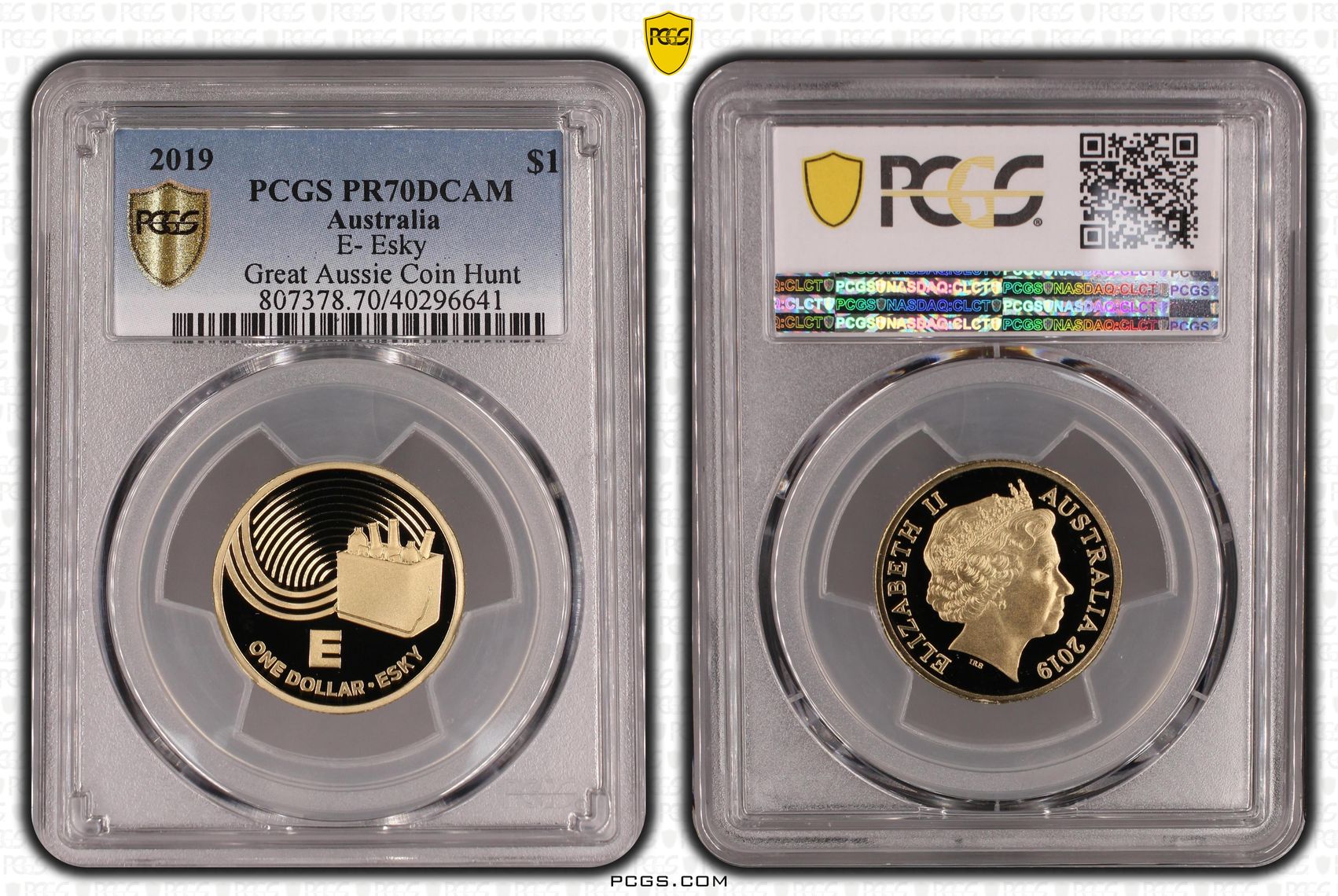 E- Esky Great Aussie Coin Hunt, POP 7/0, One Dollar, 2019, PCGS PR70DCAM