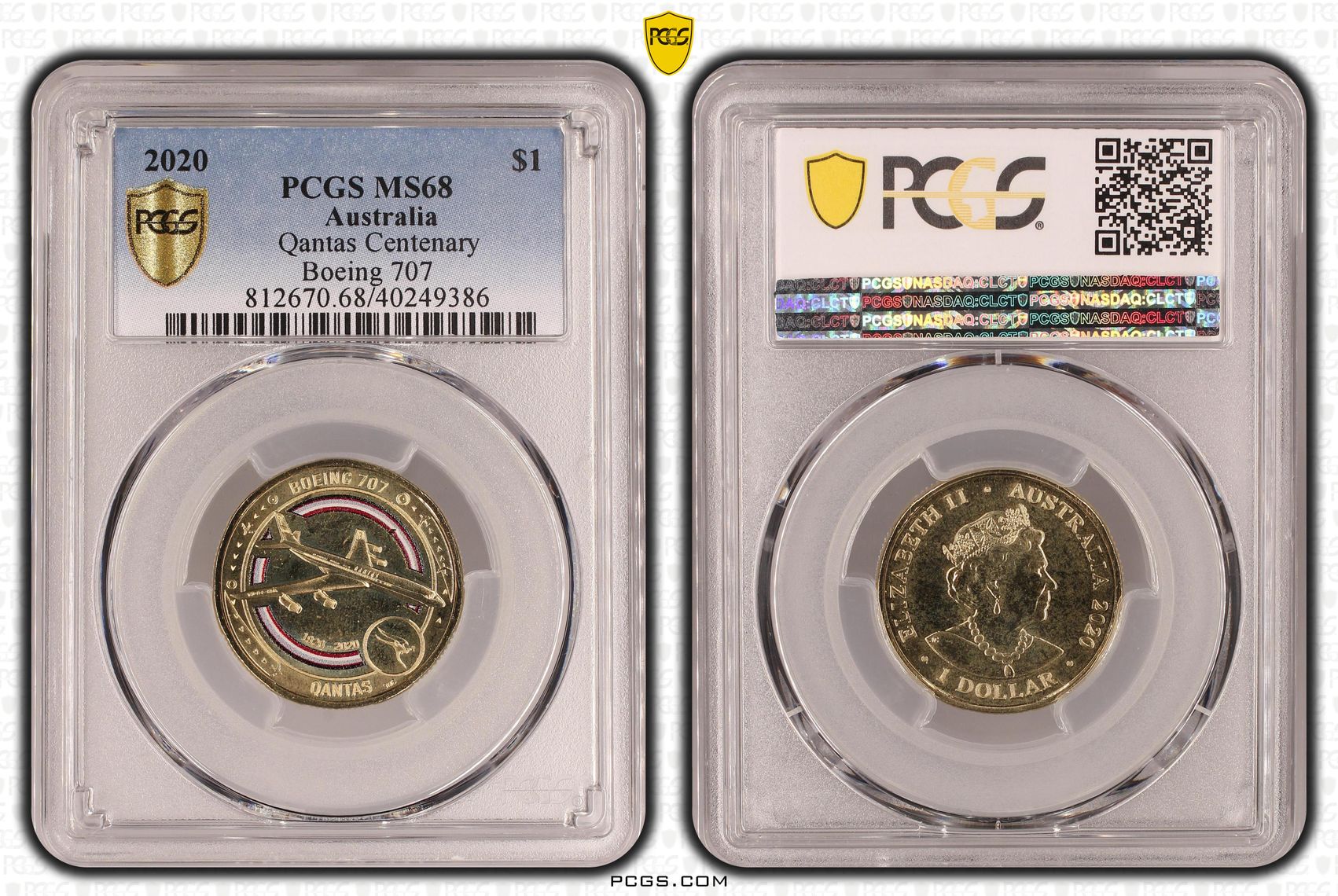 Qantas Centenary Boeing 707, One Dollar, 2020, PCGS MS68