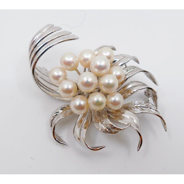 Sterling and Real Pearl Spray Brooch- 2.25'' (missing pinback)