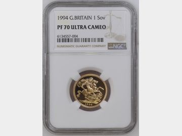 1994 PROOF GOLD SOVEREIGN PF70 UCAM TOP POP! ELIZABETH II