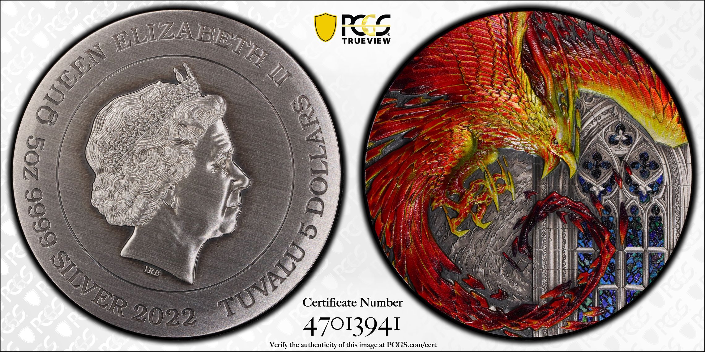 Tuvalu, Rising Phoenix 5oz Ag , Five Dollar, 2022, PCGS MS69