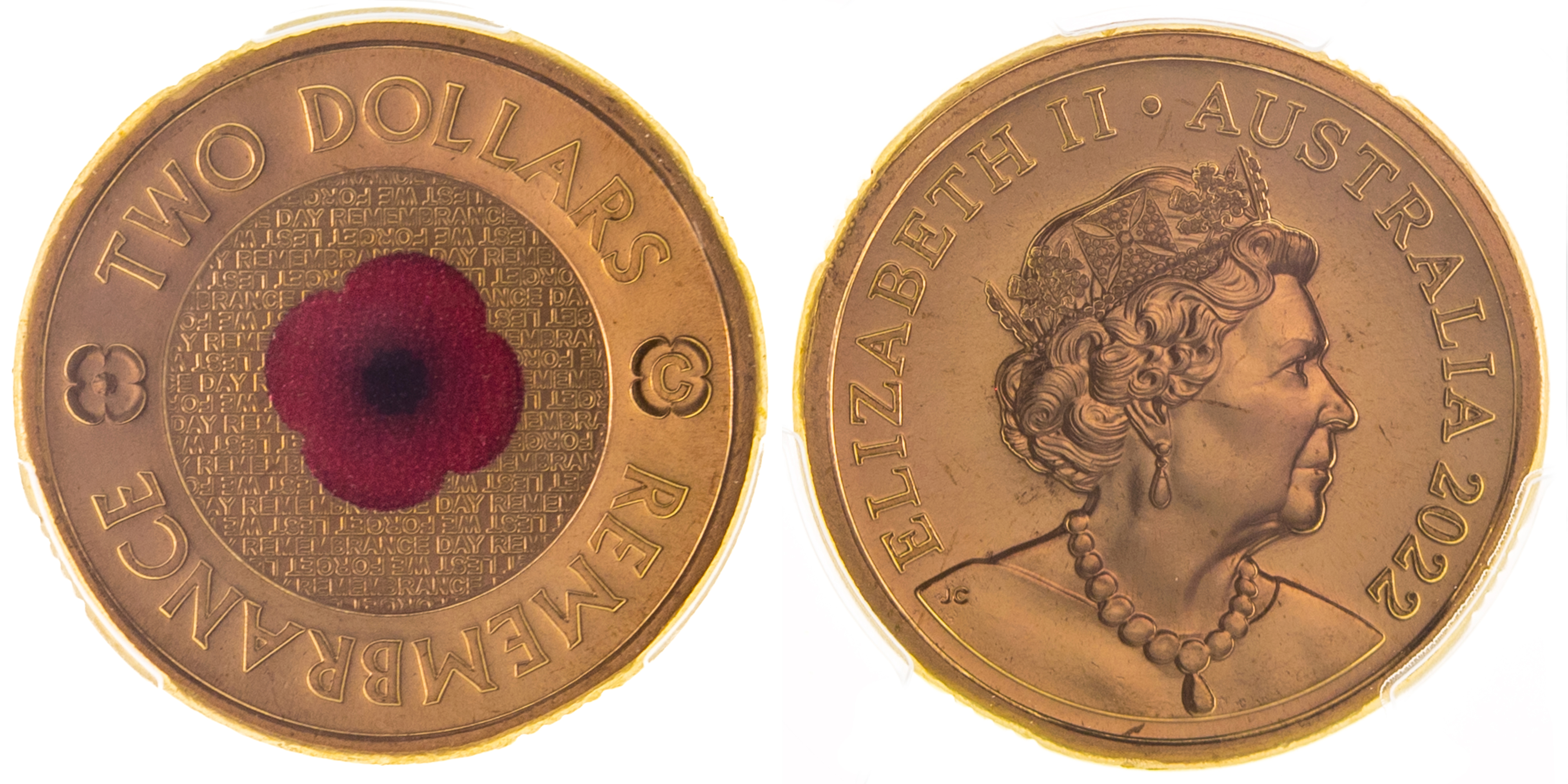 Elizabeth II, Remembrance Red Poppy, Two Dollars, 2022-C, PCGS MS 67