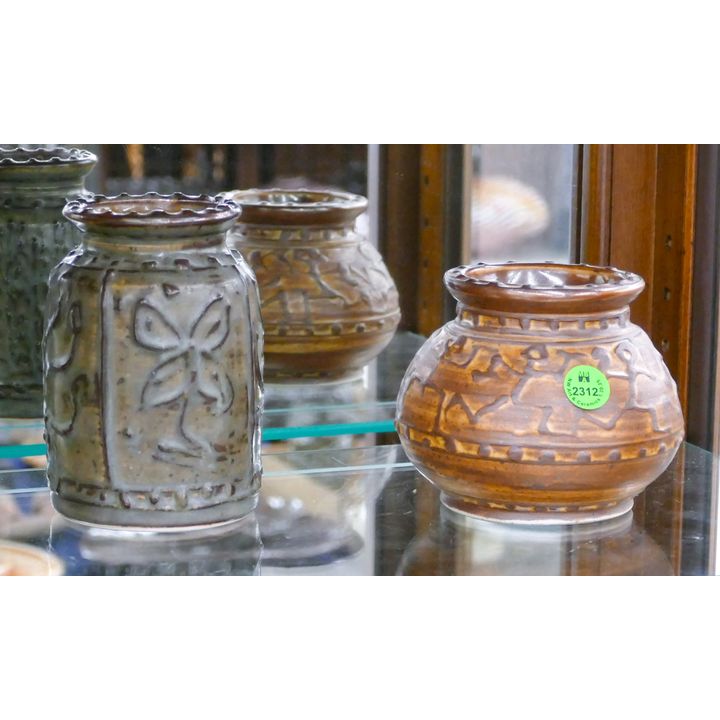 2pc Louis Mideke Relief Decorated Small Jars 4'' to 5''