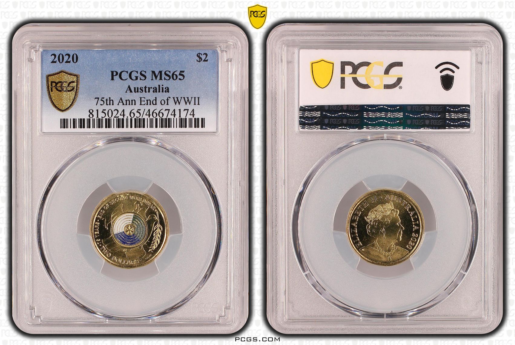 Elizabeth II, 75th Ann End of WWII Colorized , Two Dollar, 2020, PCGS MS65