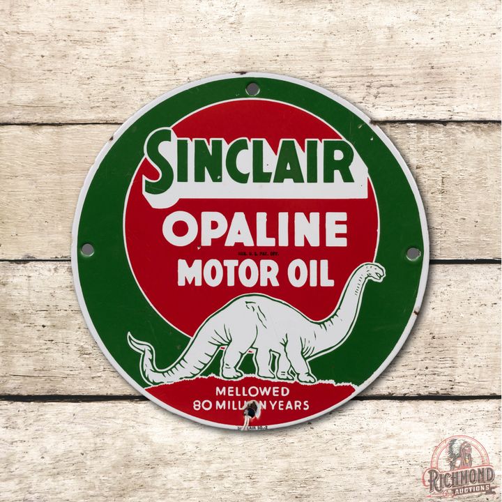11" Sinclair Opaline Motor Oil White Dino Single Sided Porcelain Sign TAC 8.75