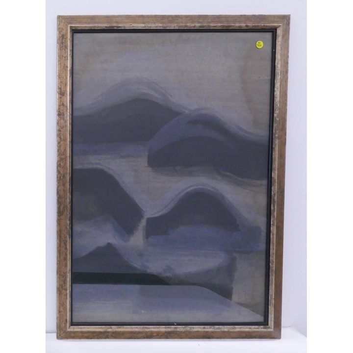 Jim Farr 'Rock Islands in Fog' 1972 Tempera on Paper Painting- framed 34x25''