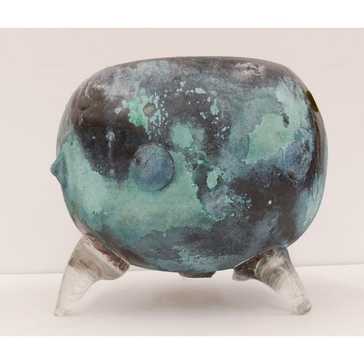 Randy Birch Corroso Art Glass Footed Bowl- 8x9''