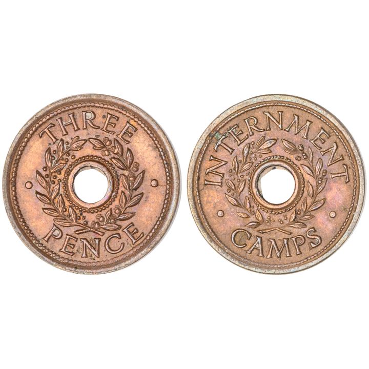 Hay Internment Camp, NSW, Threepence, 1943, EF