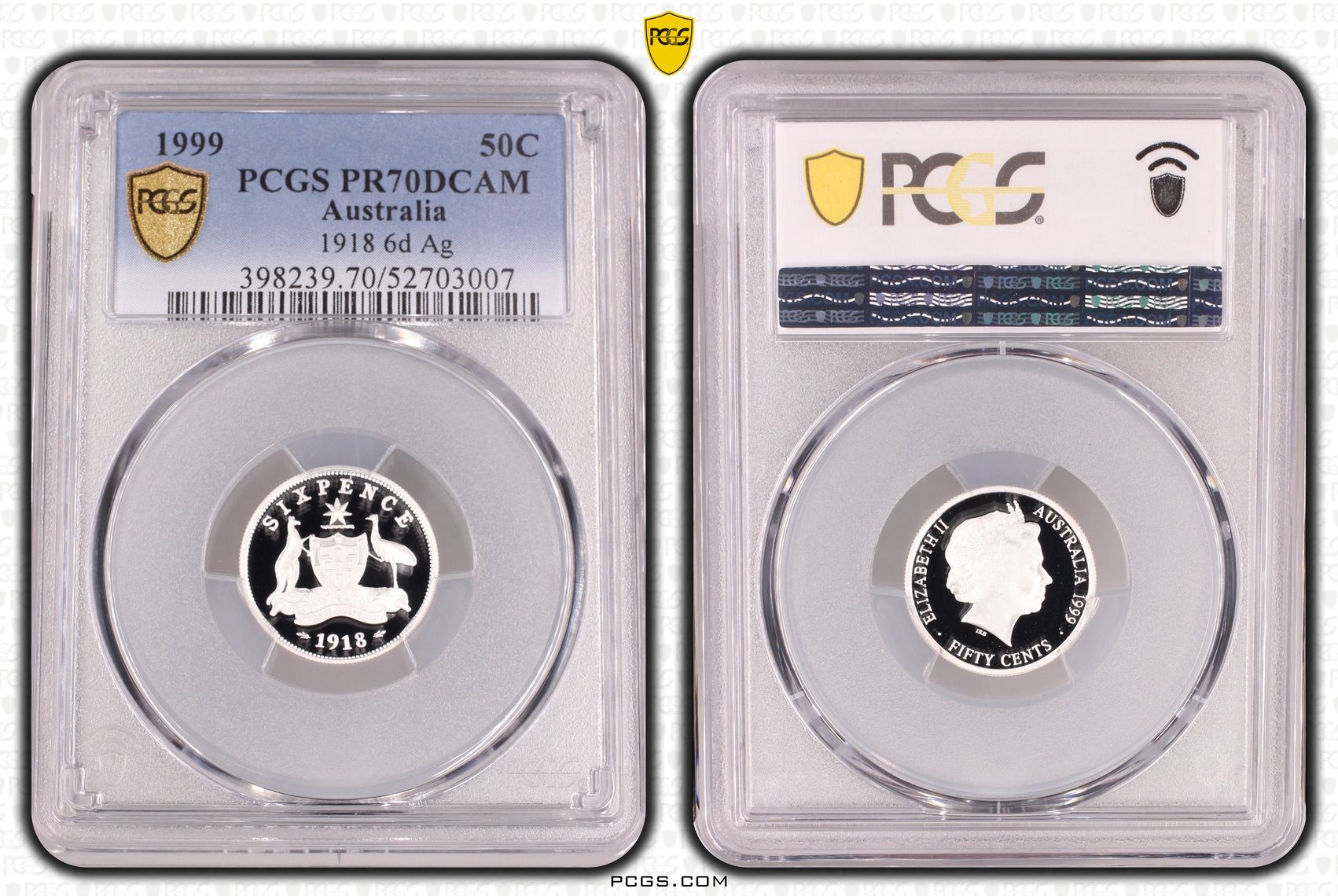 1918 Sixpence Silver, Fifty Cent, 1999, PCGS PR70DCAM
