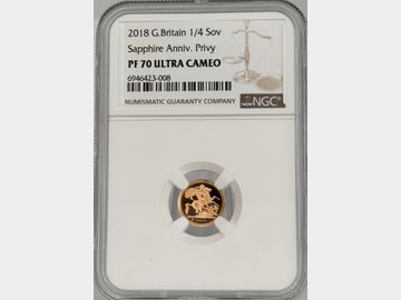 2018 SAPPHIRE JUBILEE PROOF GOLD QUARTER SOVEREIGN PF70 UCAM TOP POP!