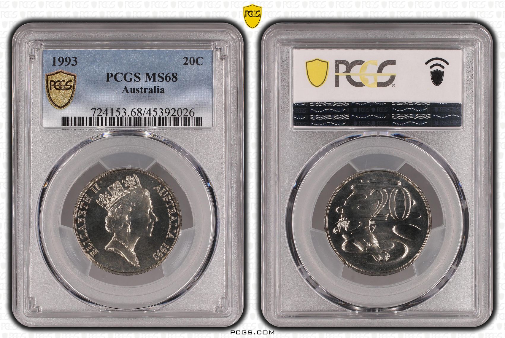 Twenty Cent, 1993, PCGS MS68