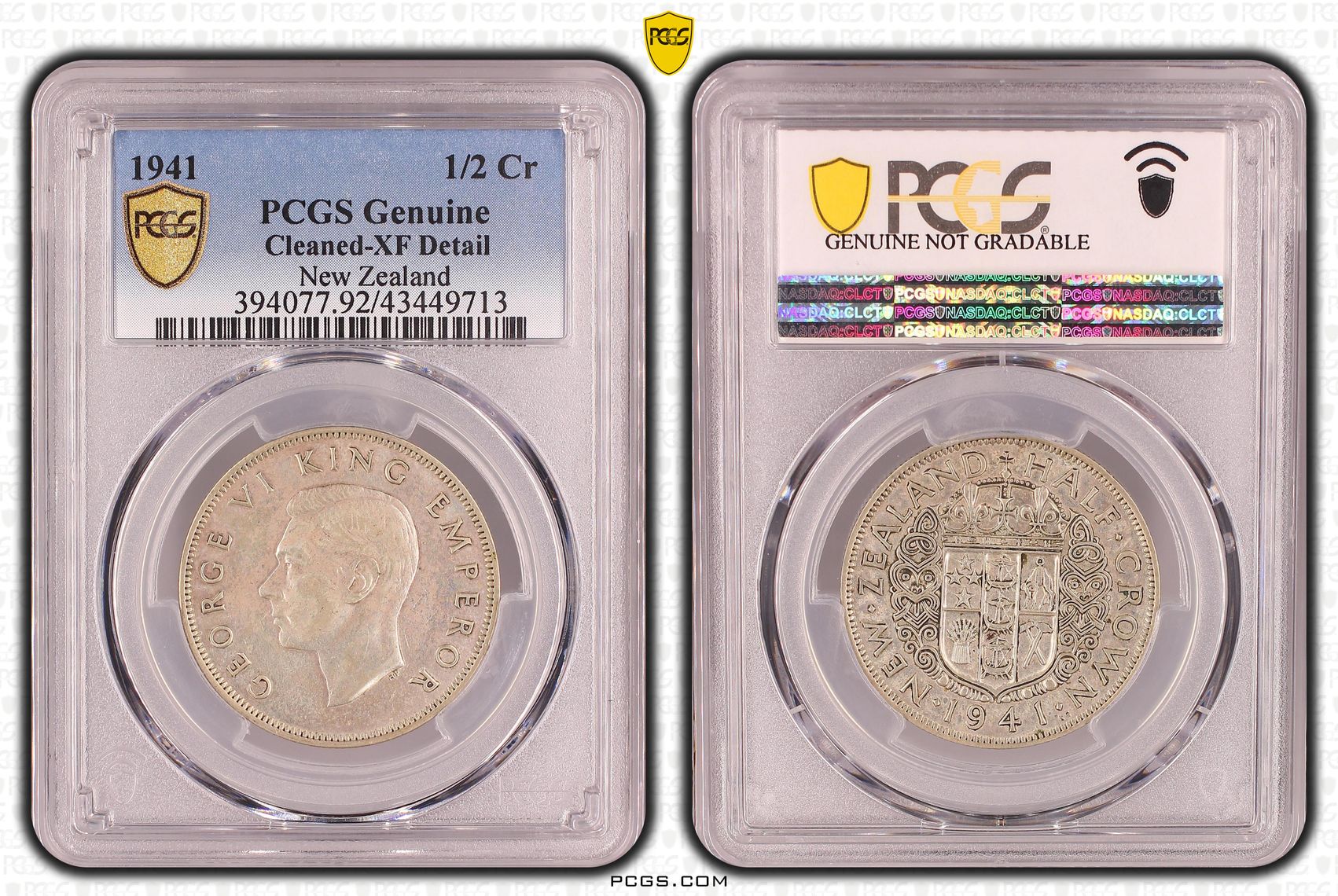 New Zealand, Half Crown, 1941, PCGS Genuine - XF Details (92 - Cleaned)