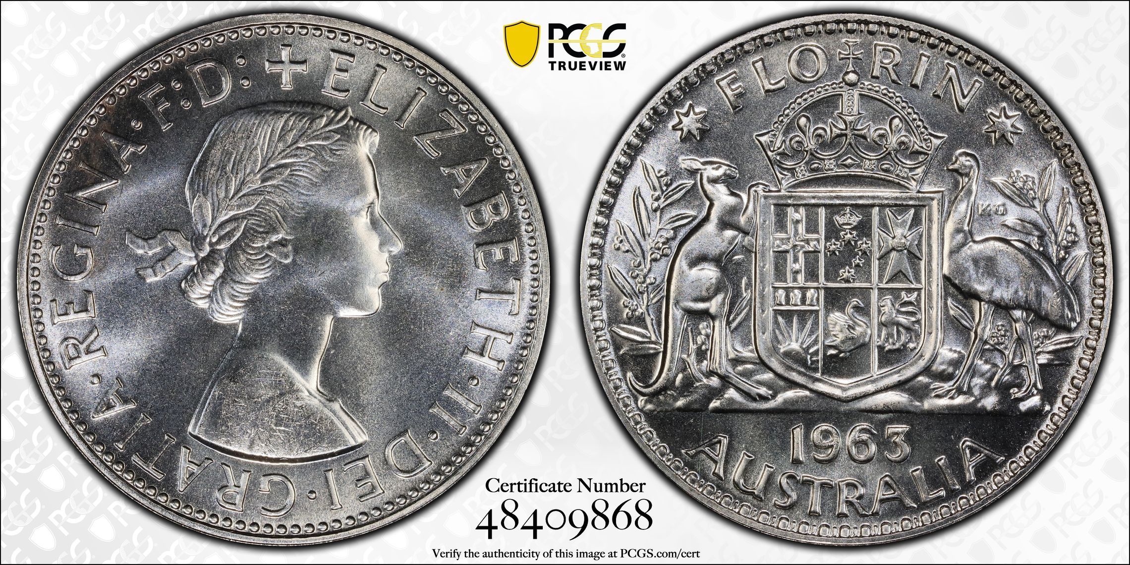 Elizabeth II, Florin, 1963(m), PCGS PR66