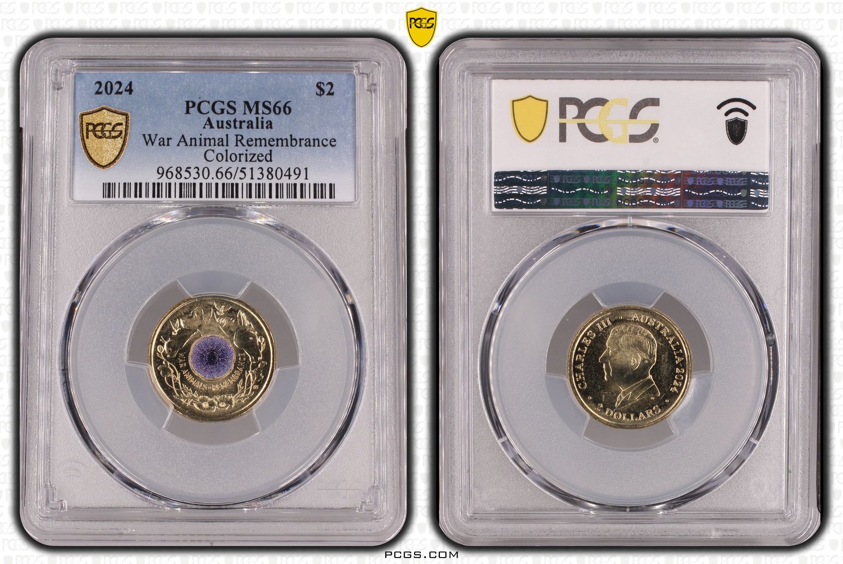 War Animal Remembrance Colorized, Two Dollar, 2024, PCGS MS66