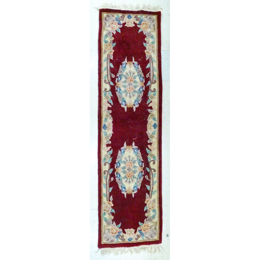 Red Sculpted Floral Runner Rug 7'6'' x 2'