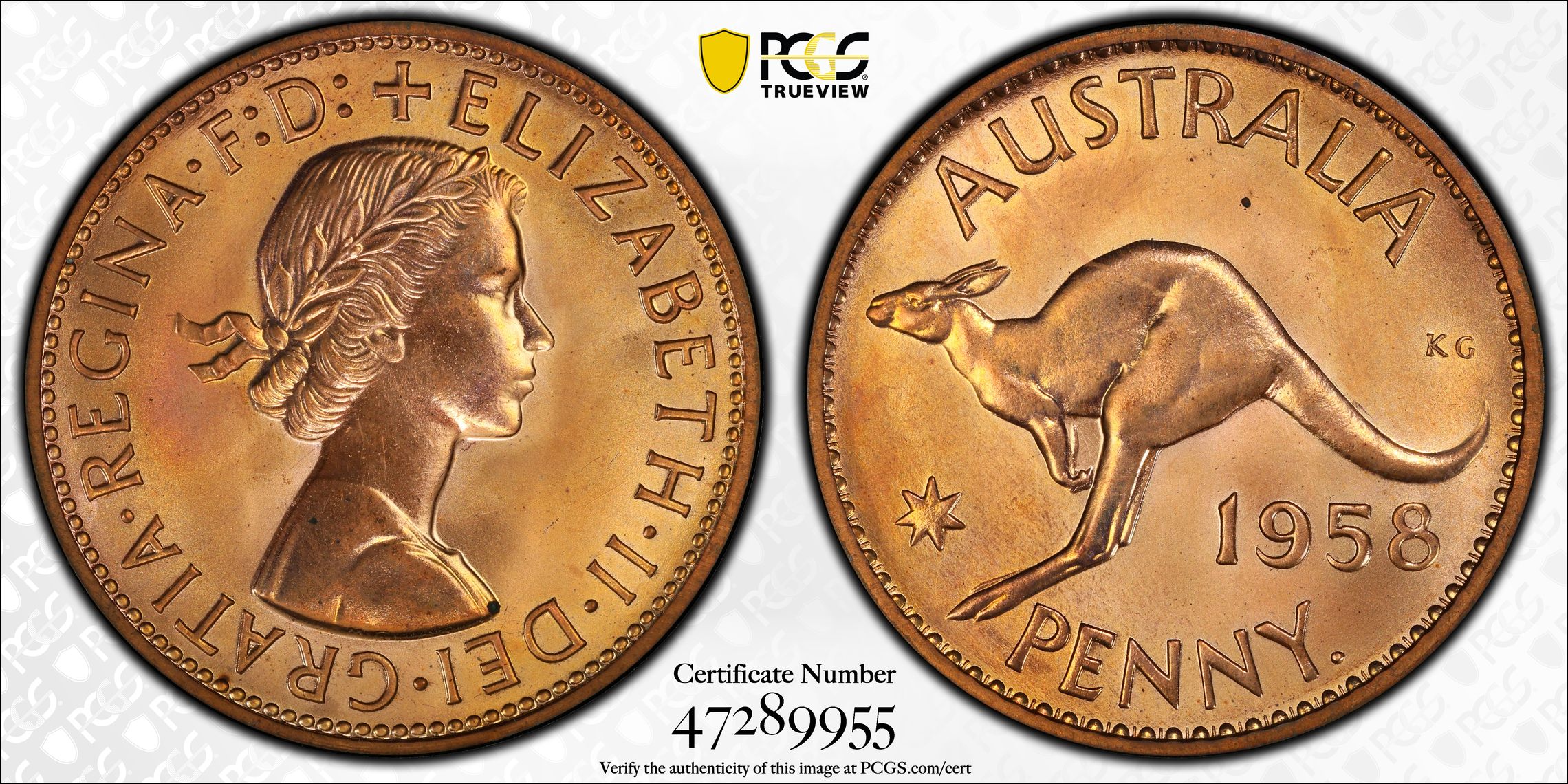 Elizabeth II, Penny, 1958, PCGS PR65RD