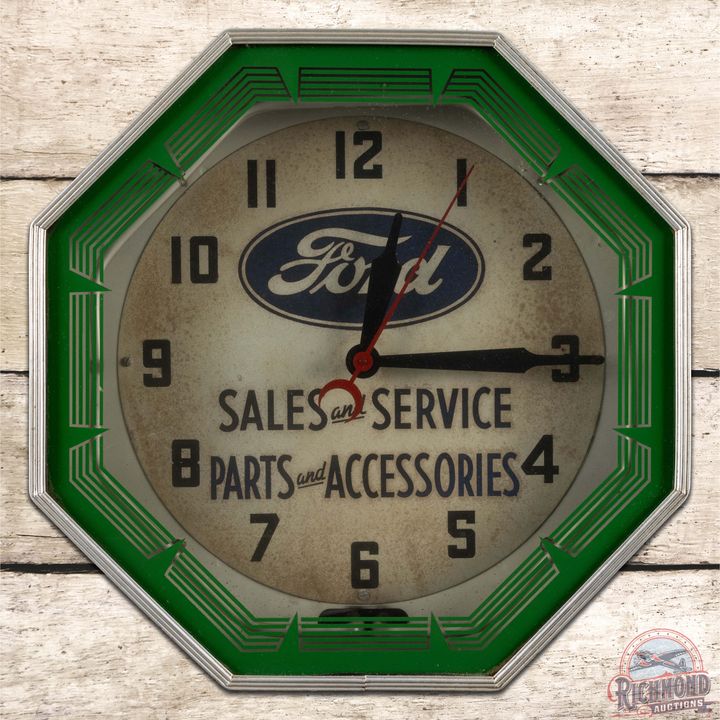 Ford Sales Service Parts and Accessories 18" Octagon Neon Clock w/ Logo