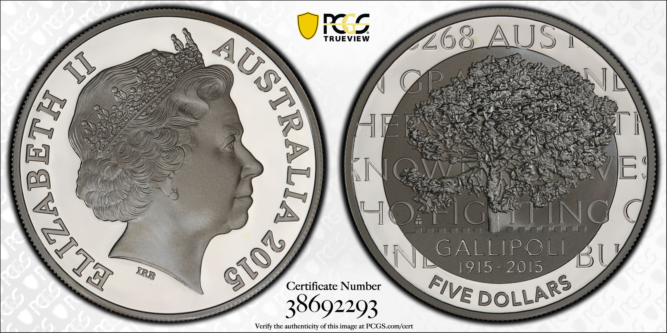 2015 Australia Five Dollar, $5 Silver Proof Gallipoli 1915-2015 PCGS - PR68DCAM -293