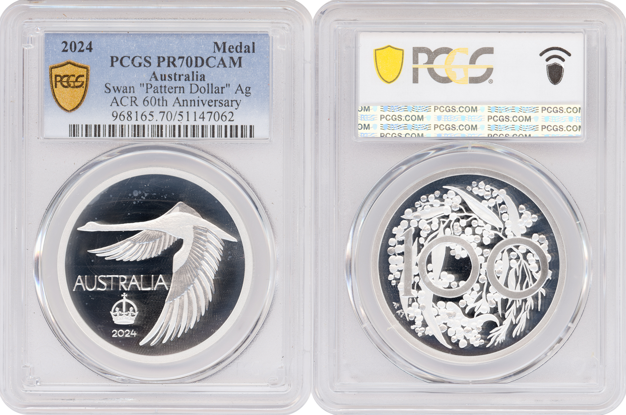 ACR Swan Commemorative Pattern Crown - Silver Proof, Medal, 2024, PCGS PR70DCAM