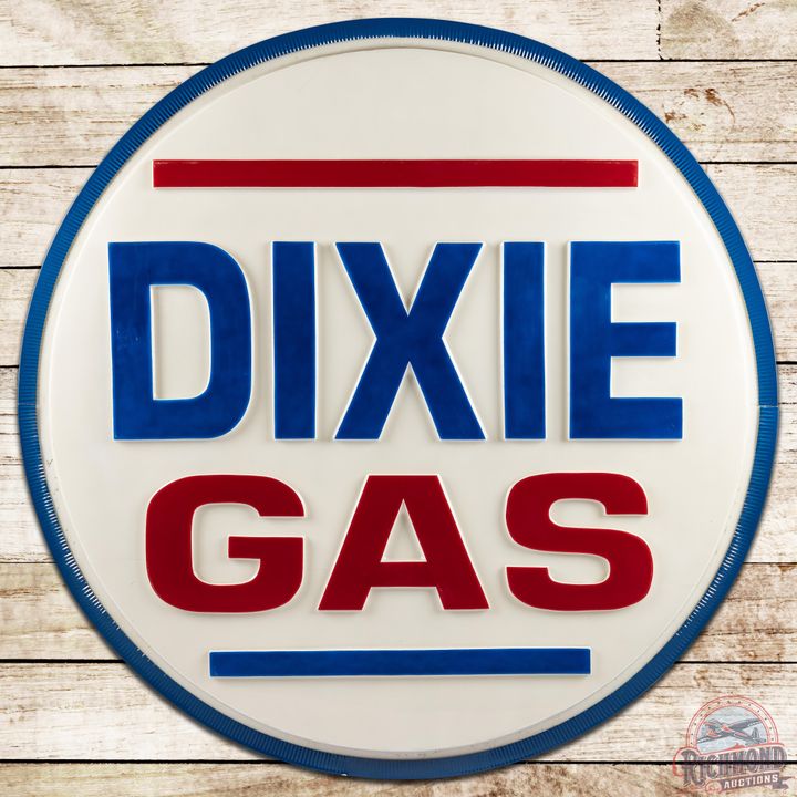 1970's 6' Dixie Gas Embossed Lighted Service Station Sign - 8.75