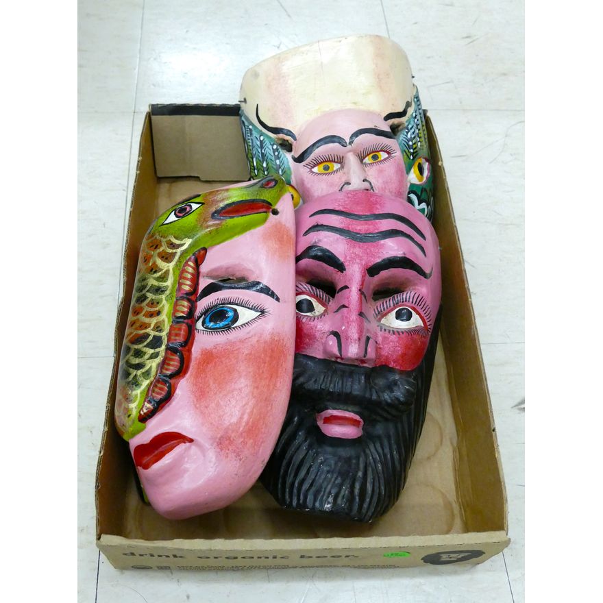 Box 3pc Mexican Painted Wood Masks