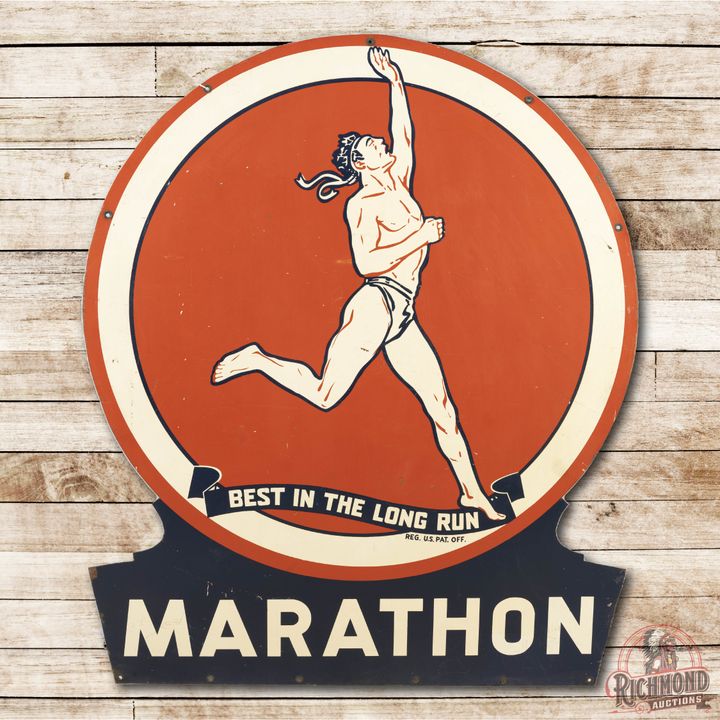 Rare Marathon Best In The Long Run Double Sided Metal Sign TAC 8.5