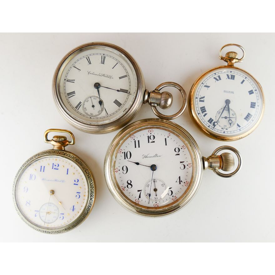 4pc Antique American Pocket Watches. All run when wound.