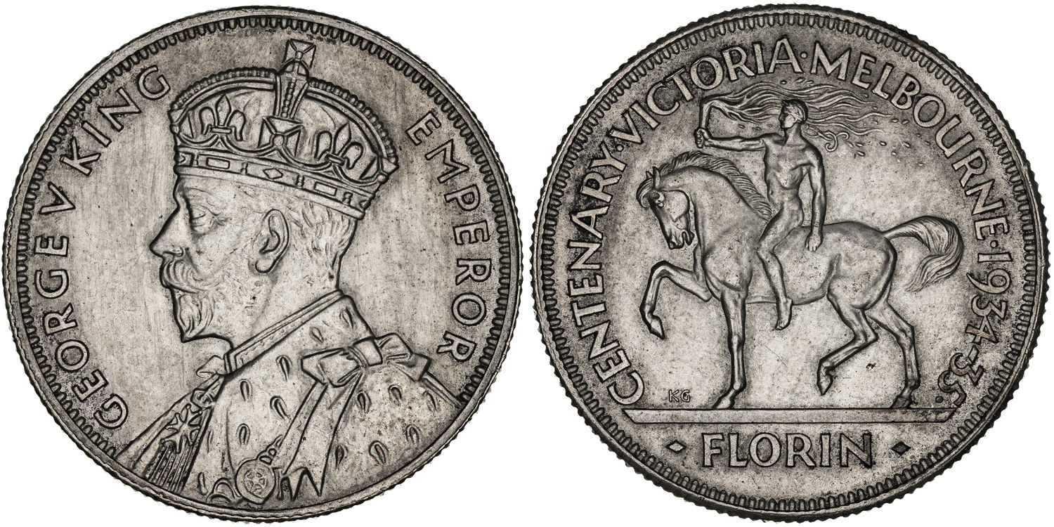 George V, Melbourne Centenary, Florin, 1934-35, aUNC - UNC