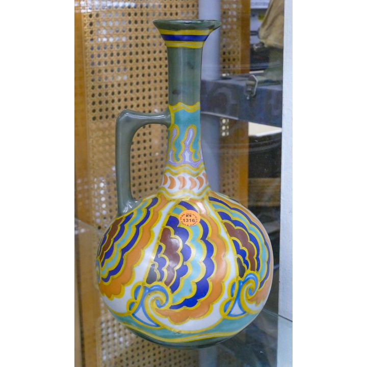 Gouda Pottery Art Deco Handled Jug 12''