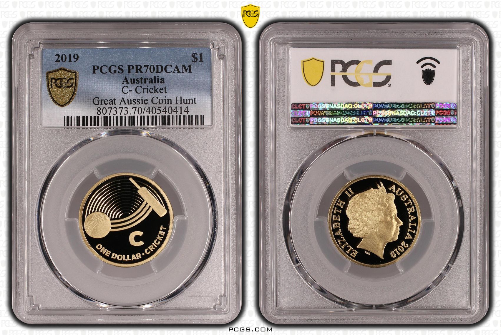 C- Cricket Great Aussie Coin Hunt, POP 8/0, One Dollar, 2019, PCGS PR70DCAM