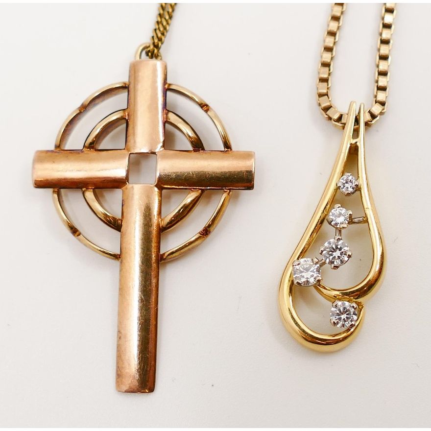 18k Diamond Gold Pendant & Gold Filled Necklaces- 3g 18K