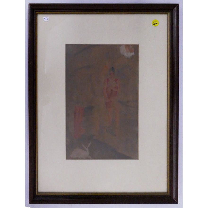 Charles Tsuigi Parisian Art Deco Watercolor Framed- 22x17''