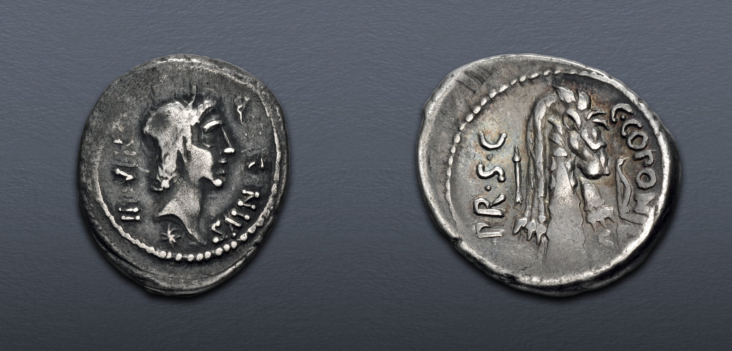 The Pompeians. Q. Sicinius and C. Coponius. 49 BC. AR Denarius (17mm, 3 ...