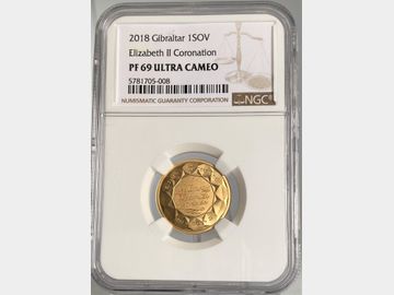 2018 QEII GIBRALTER GOLD PROOF SOVEREIGN PF69