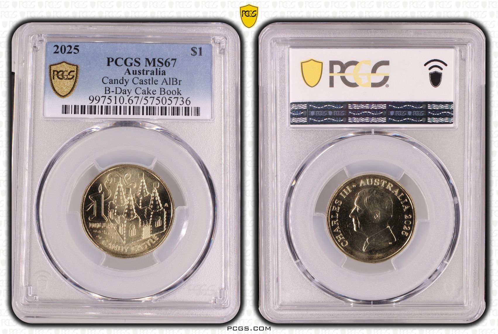 Candy Castle AlBr B-Day Cake Book, One Dollar, 2025, PCGS MS67