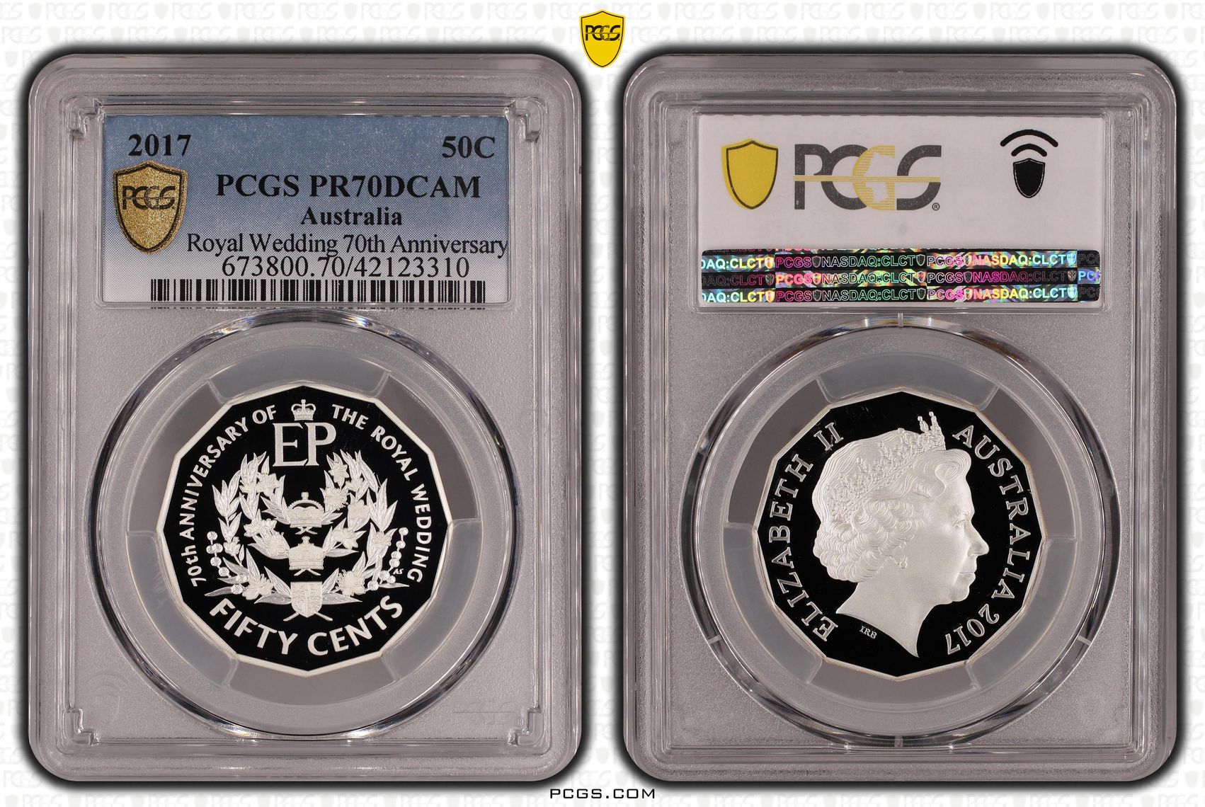 Royal Wedding 70th Ann. Ag, POP 20/0, Fifty Cent, 2017, PCGS PR70DCAM