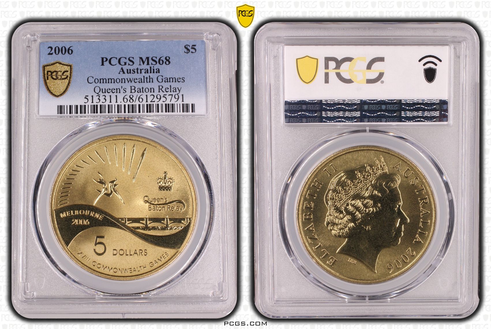 Commonwealth Games Queen's Baton Relay, Five Dollar, 2006, PCGS MS68