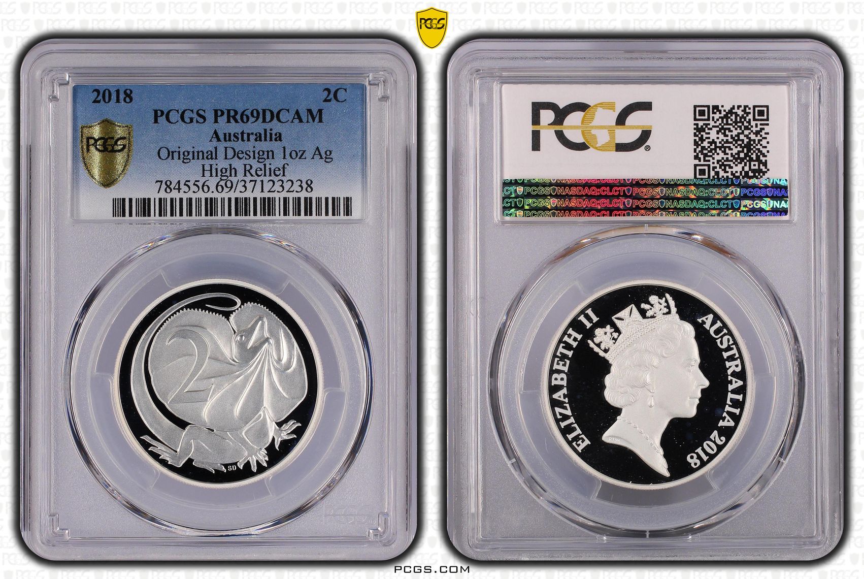 2018 Australia Two Cent, 2c Silver Proof Original Design 1oz Ag High Relief PCGS - PR69DCAM -238