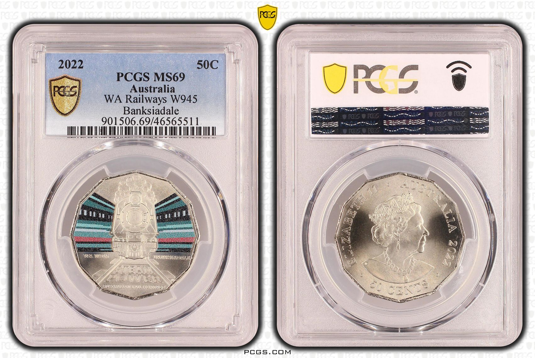 WA W945 Banksiadale Australian Rail Heritage, Fifty Cent, 2022, PCGS MS69
