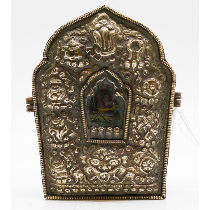 Old Tibetan Repousse Gau Shrine Box 5''x4''