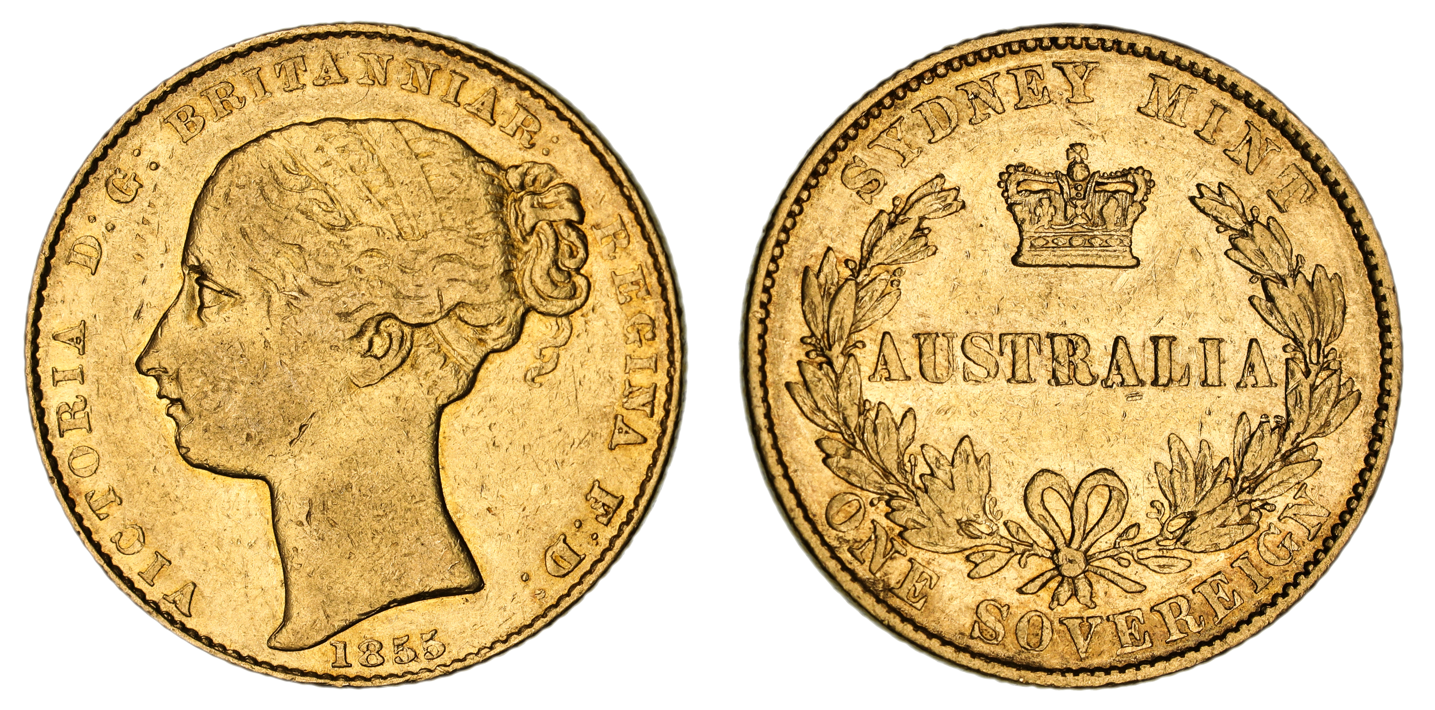 Victoria, Sydney Mint Reverse - Type I, Sovereign, 1855, aVF