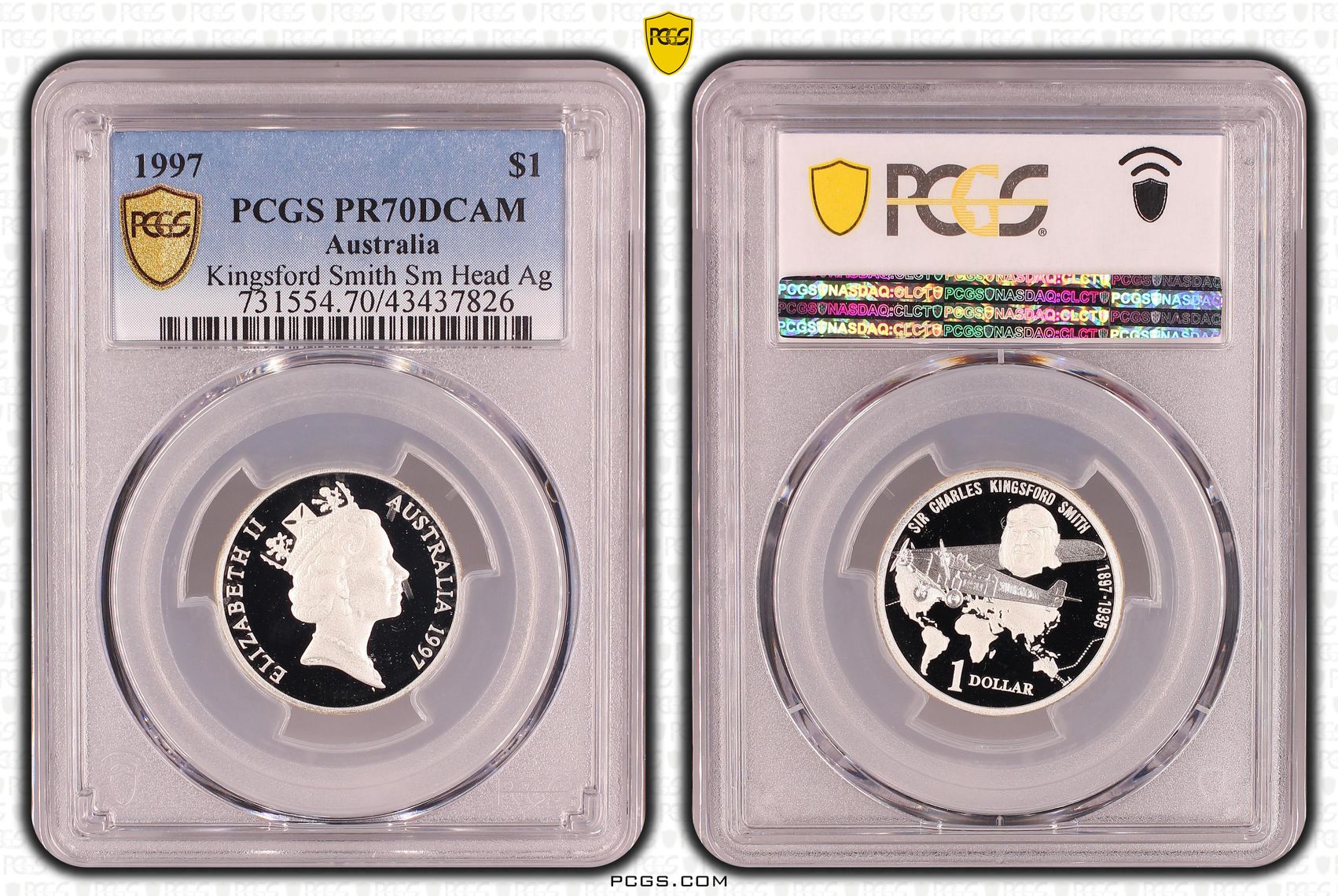 Elizabeth II, Silver, Kingsford Smith Sm Head, One Dollar, PR70DCAM , 1997 PCGS POP - 11/0