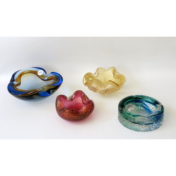 COLLECTION OF 4 MURANO GLASS ASHTRAYS