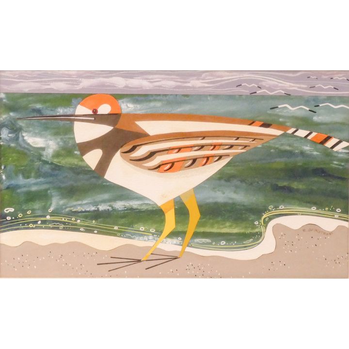 R. Wikstrom Shorebird Mixed Media Artwork Framed- 12x17''